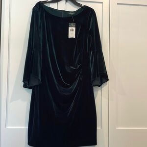 Ralph Lauren Blue Velvet Dress with Cowl Neck and Dolman Sleeves